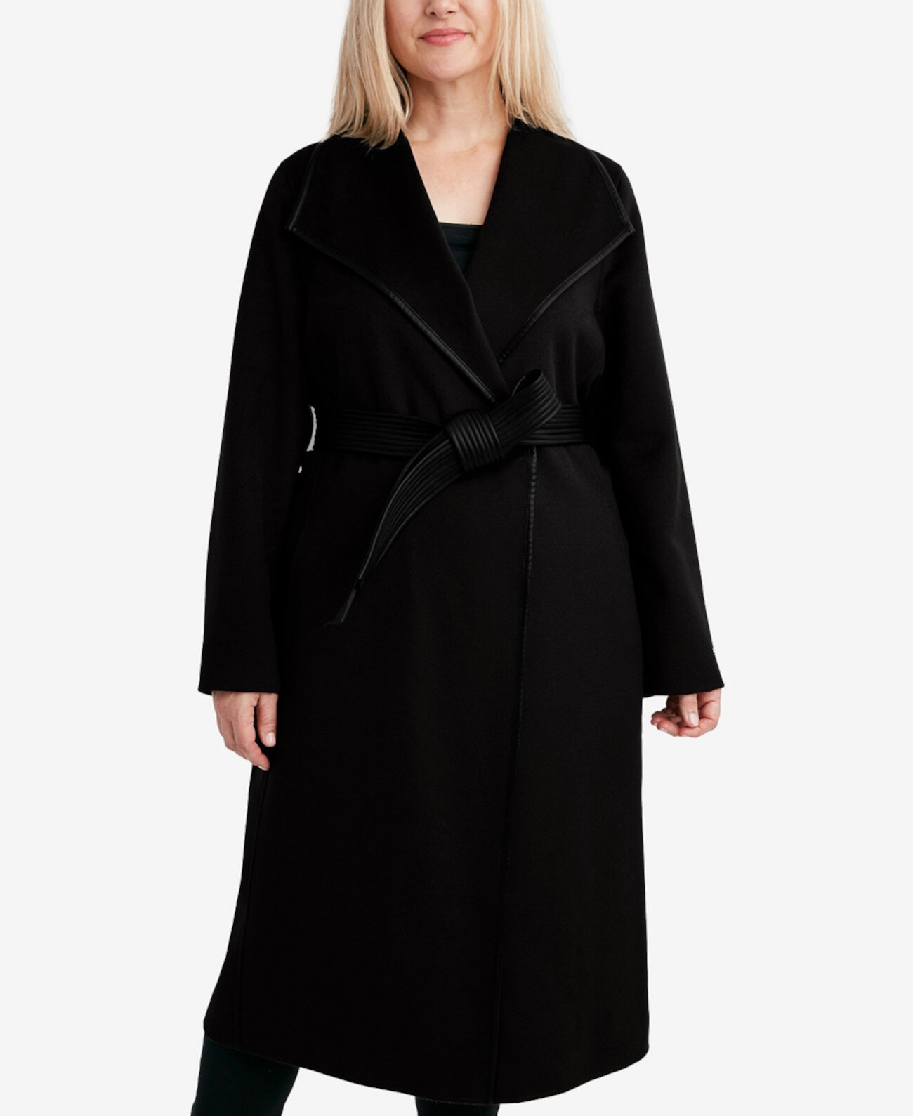 Женское пальто большого размера с запахом и отделкой из искусственной кожи с поясом, созданное для Macy's Tahari