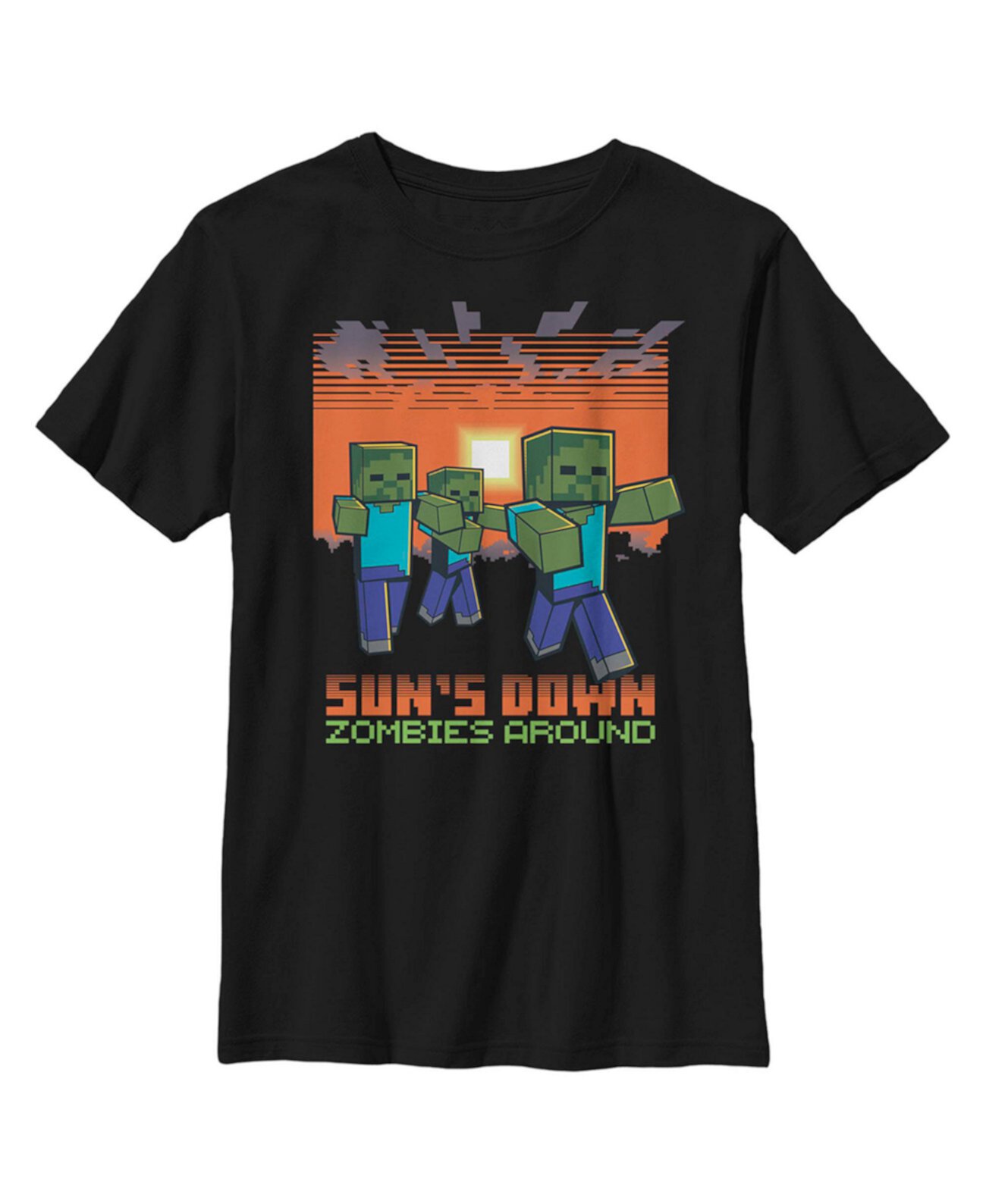 Boy's Minecraft Sun's Down Zombies Around  Child T-Shirt Microsoft