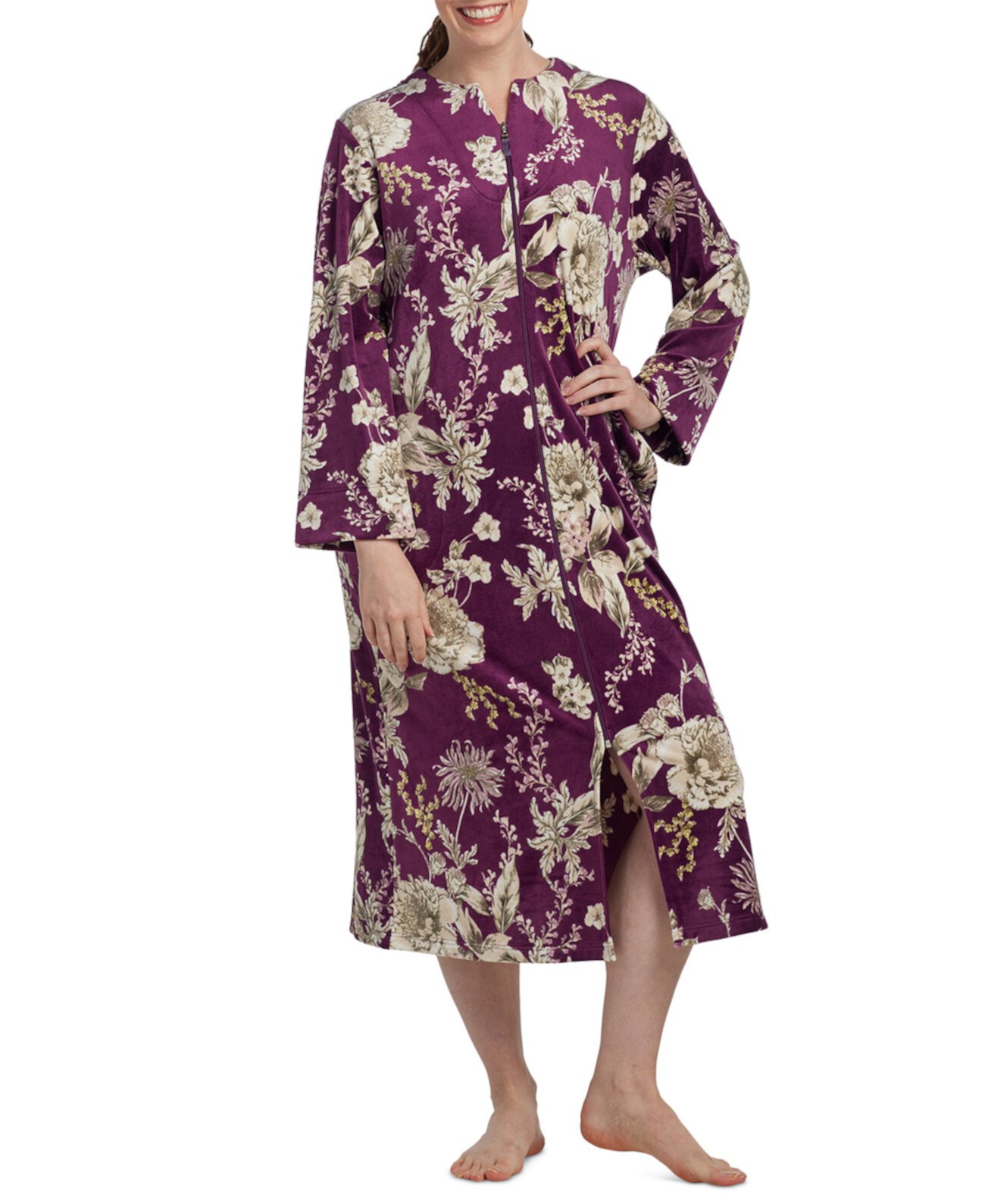 Женский халат на молнии с длинными рукавами и цветочным принтом Miss Elaine
