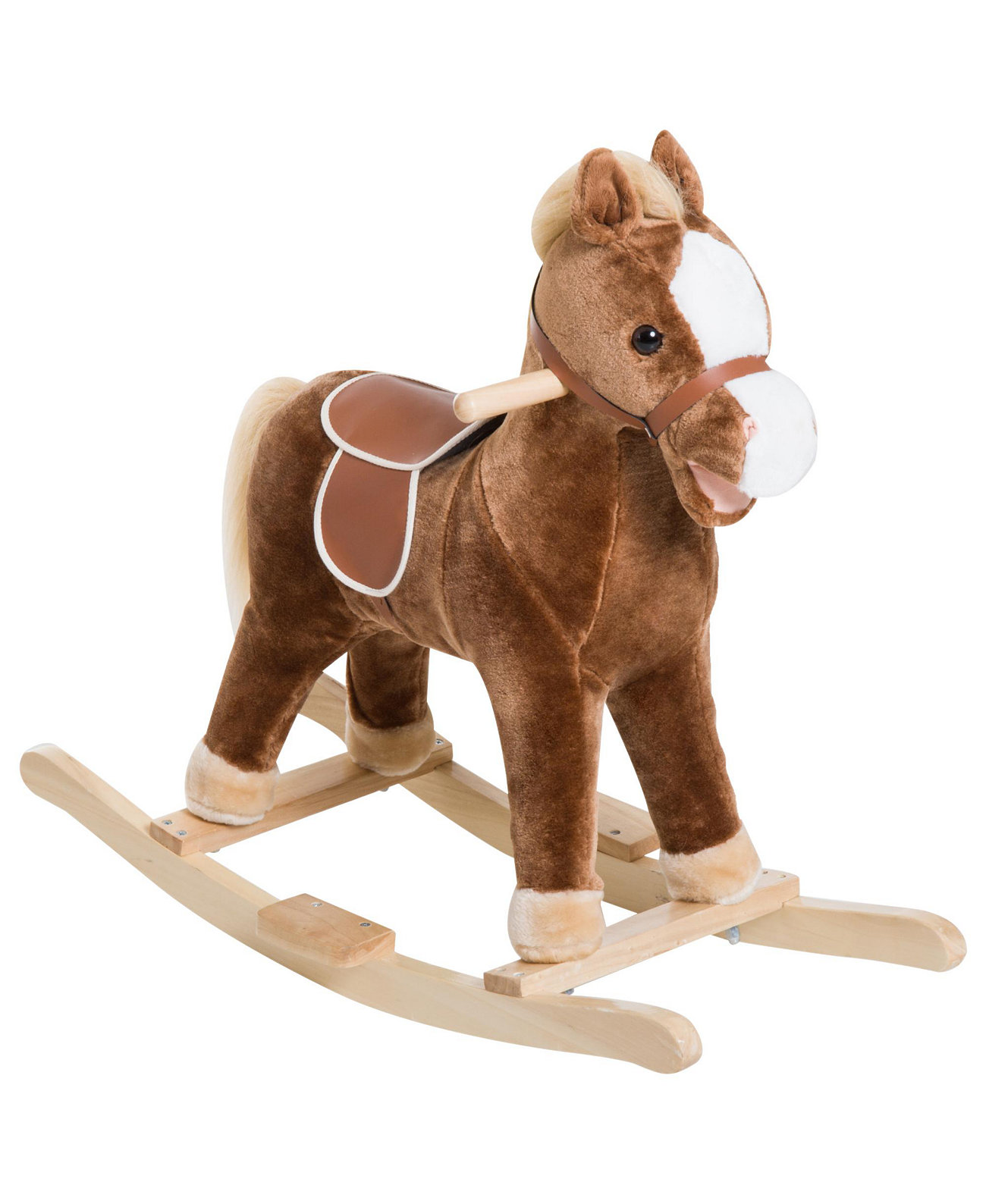 Kids Rocking Plush Horse Ride on Animal Rocker со звуком, коричневый Qaba