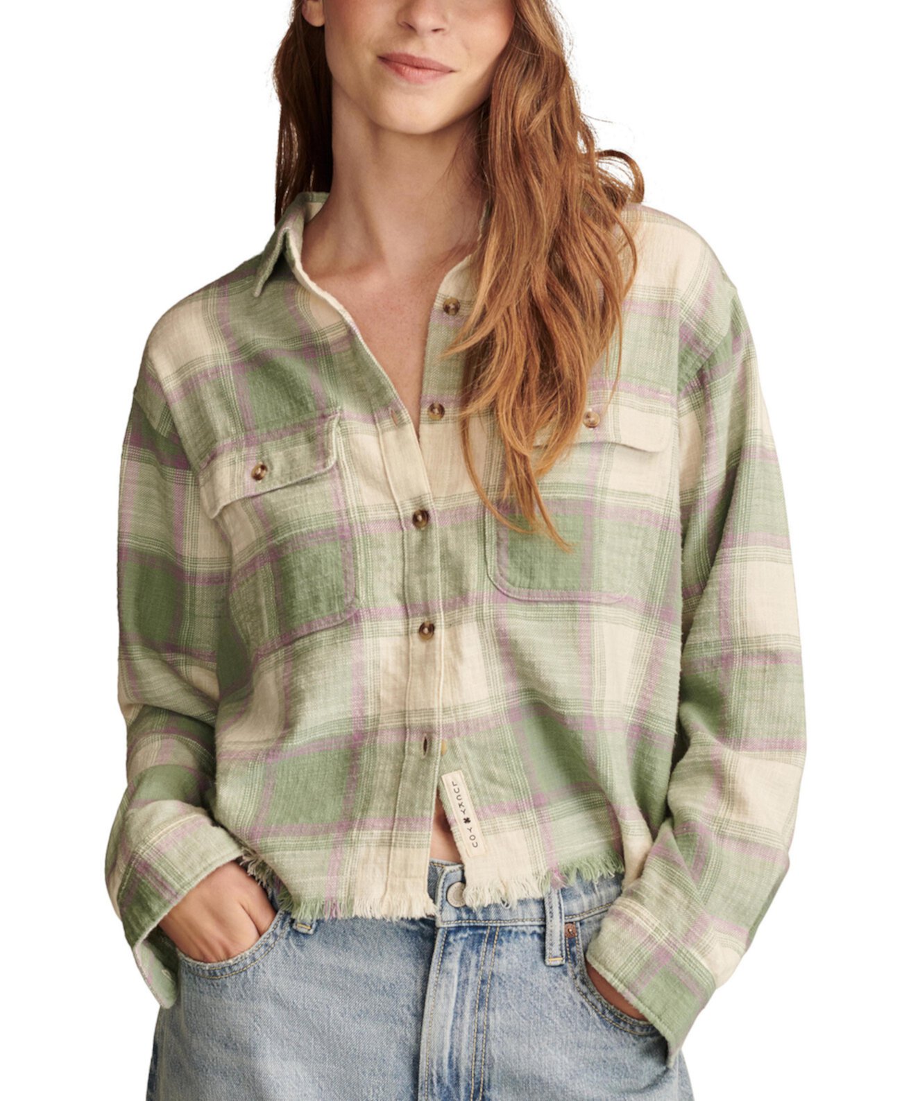 Короткая хлопковая рубашка Lucky Brand с игривым краем и пуговицами Lucky Brand