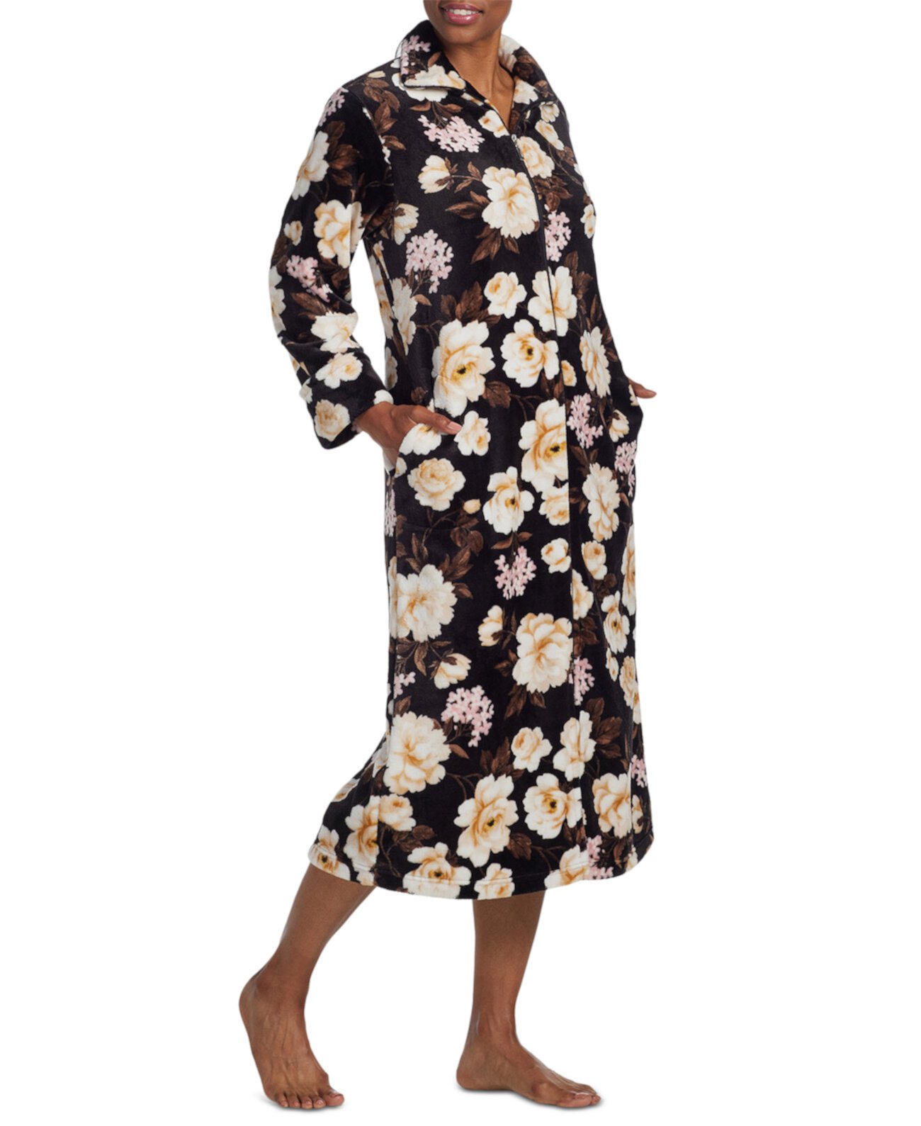Женский халат на молнии с длинными рукавами и цветочным принтом Miss Elaine