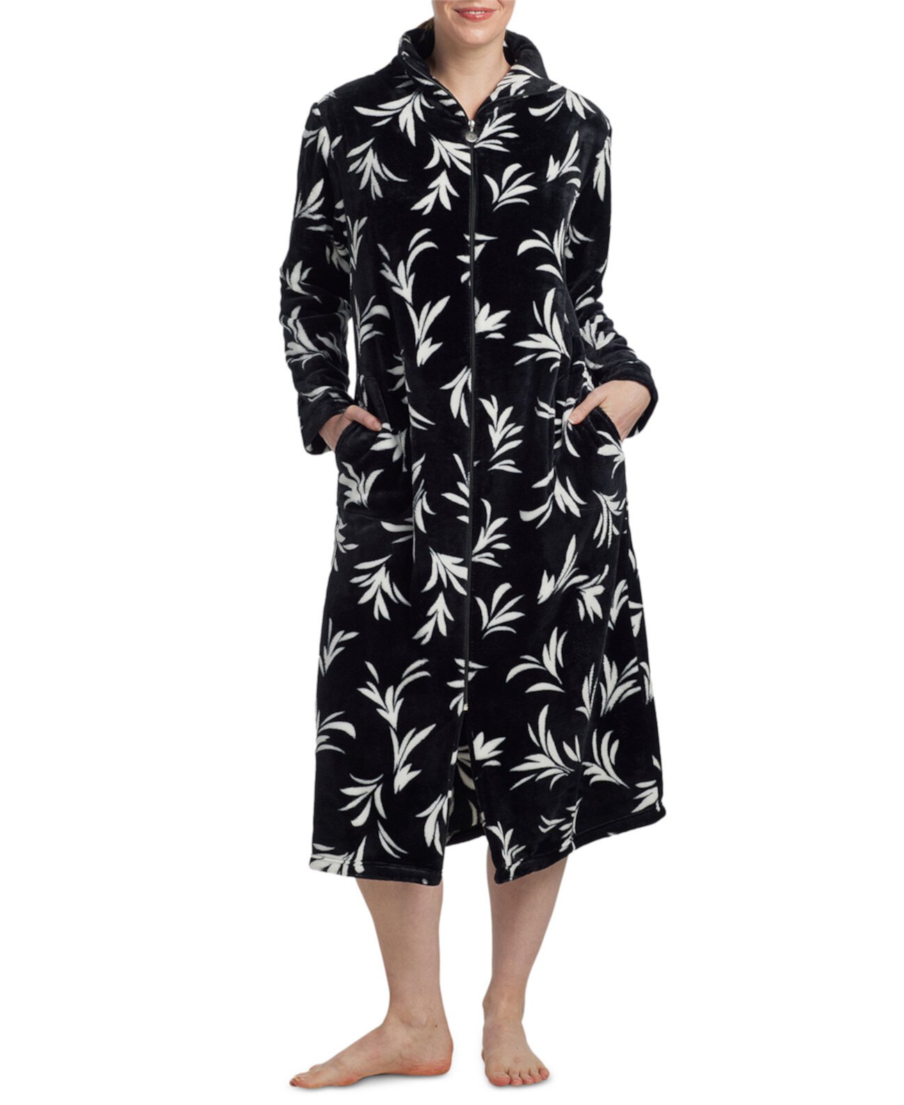 Женский вязаный халат с длинными рукавами и застежкой-молнией с принтом Miss Elaine