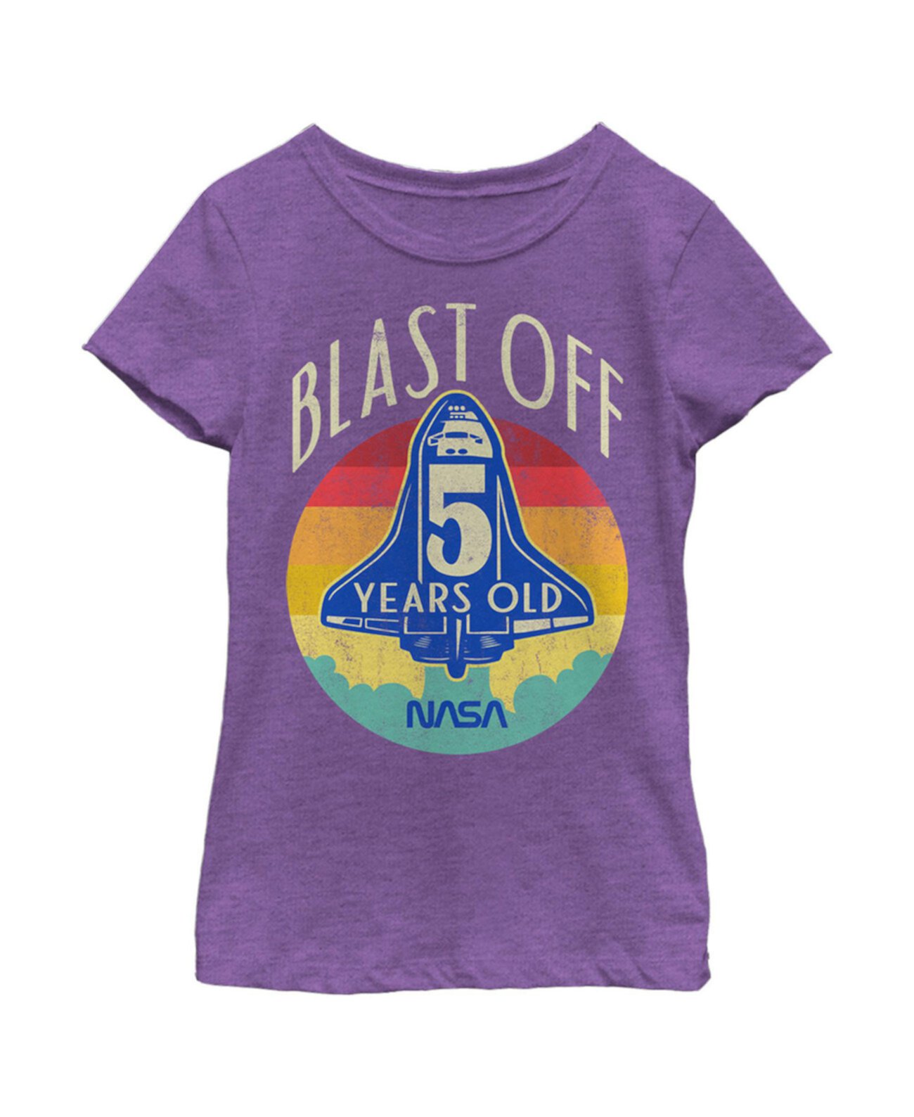 Girl's Space Shuttle Blast Off 5th Birthday Retro Portrait Child T-Shirt NASA