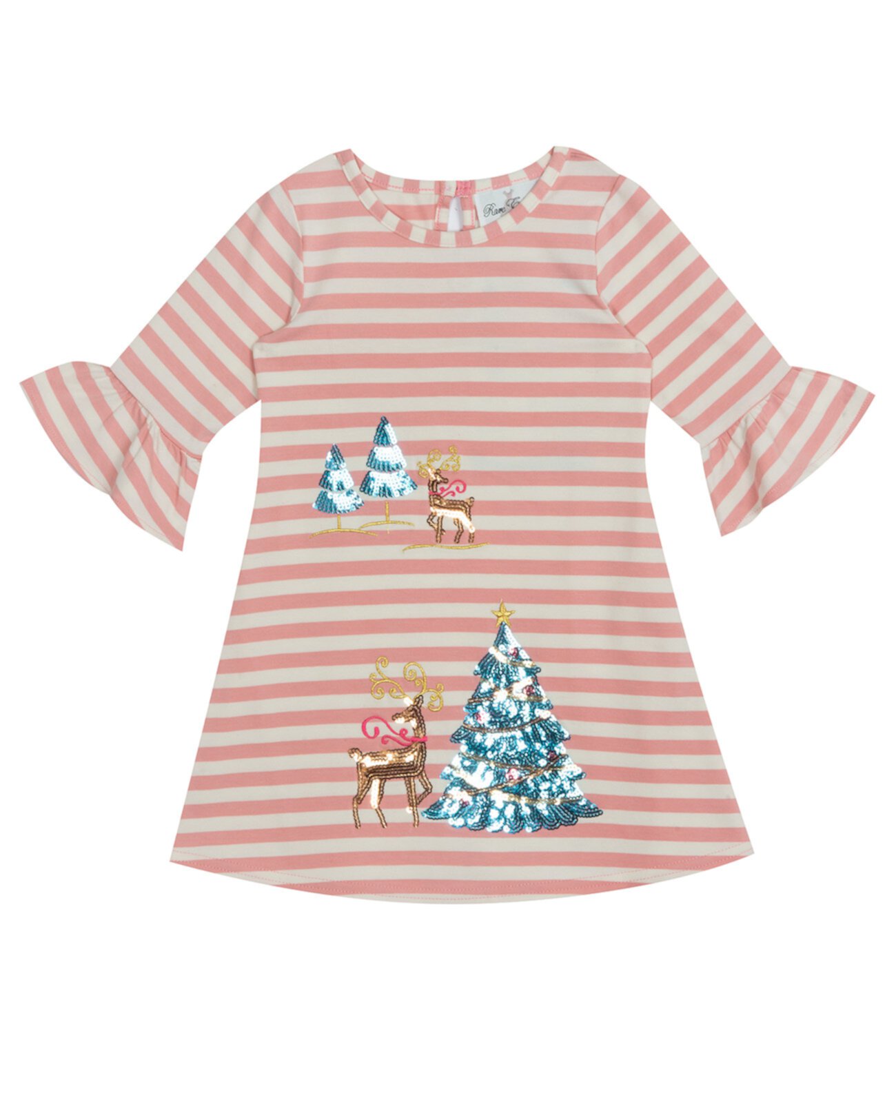 Трикотажное платье Little Girls в полоску с оленем и принтом Rare Editions