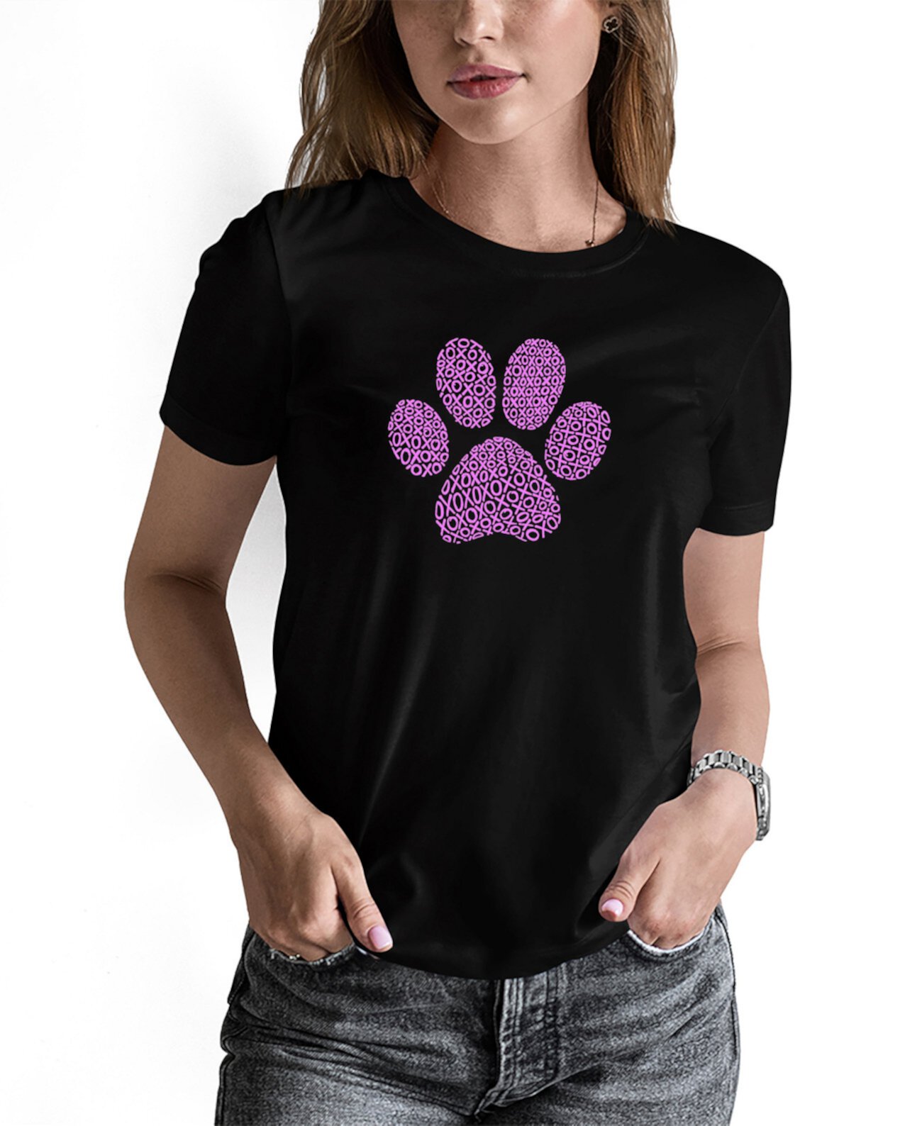 Женская футболка XOXO Dog Paw Word Art LA Pop Art