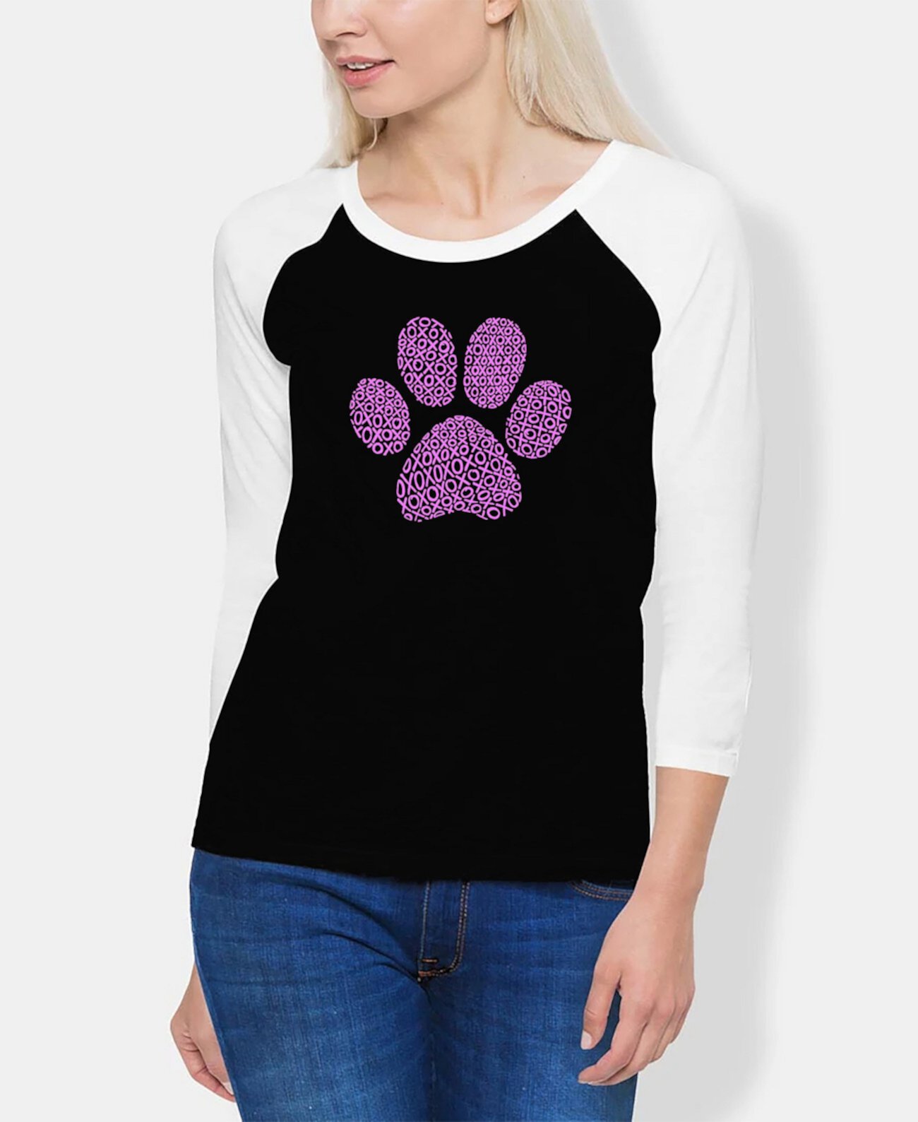 Женская футболка реглан XOXO Dog Paw Word Art LA Pop Art