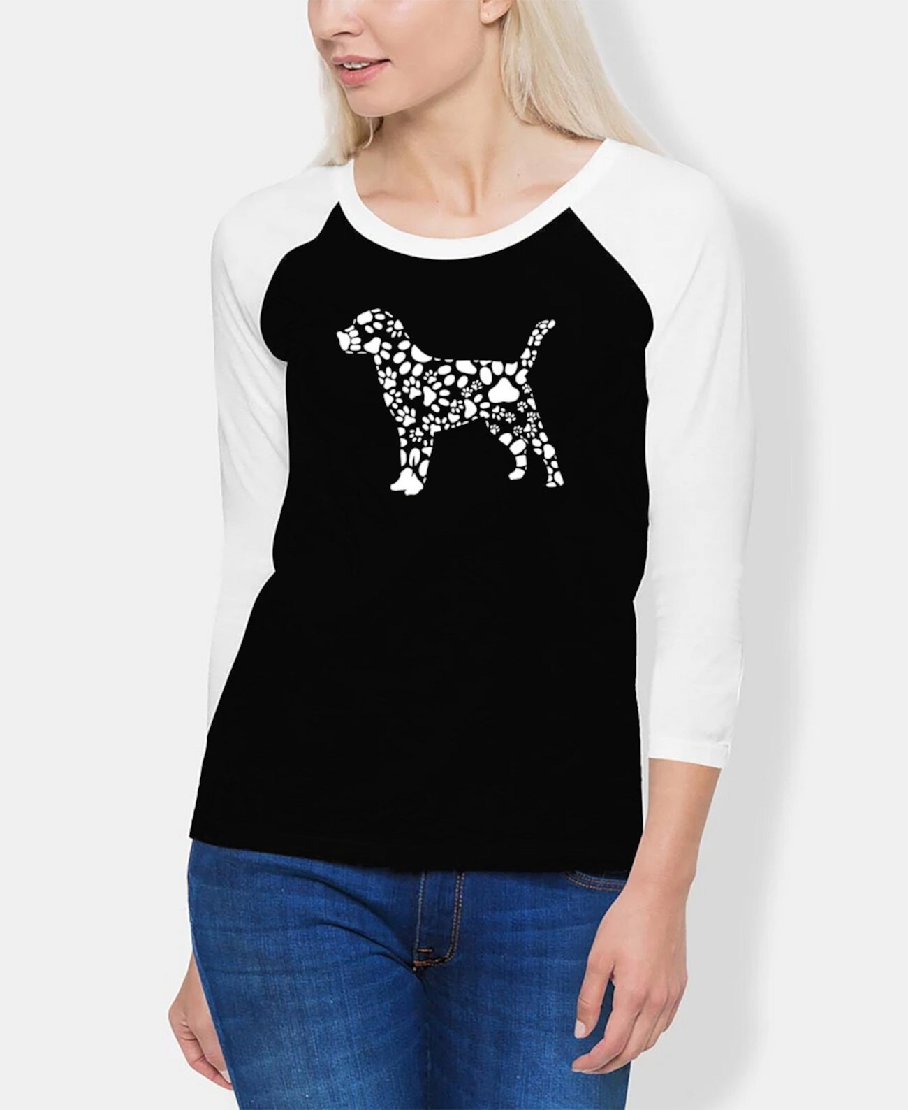 Женская футболка реглан с принтом собачьей лапы Word Art LA Pop Art