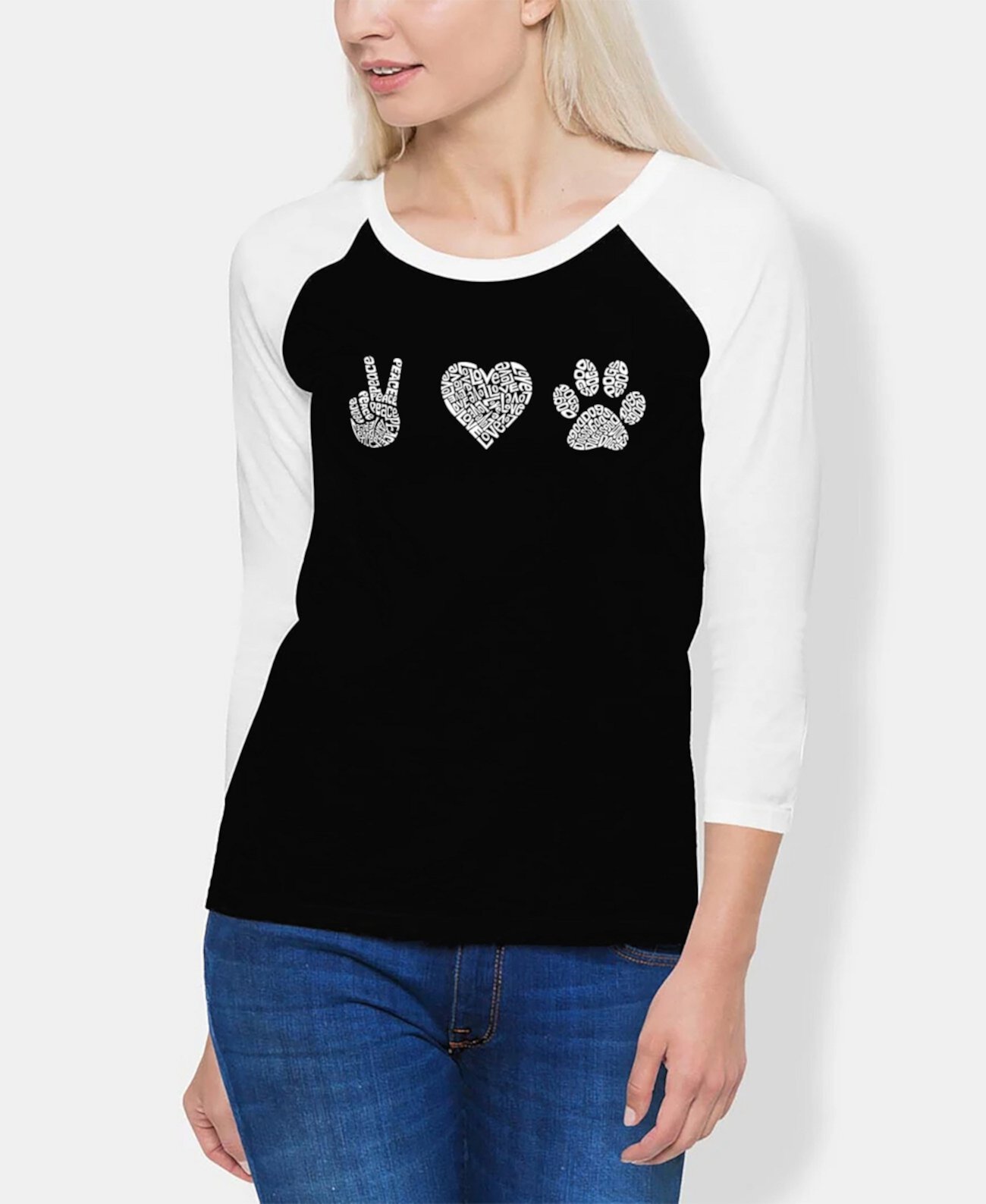 Женская футболка реглан Peace Love Dogs Word Art LA Pop Art