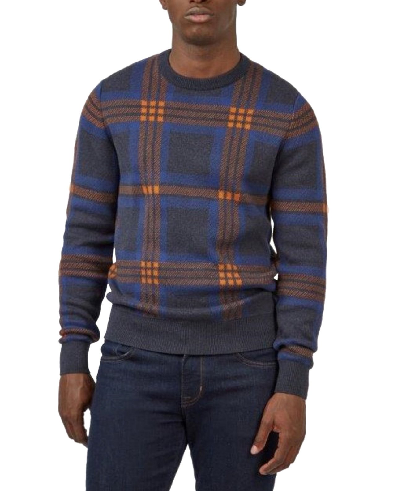 Мужской жаккардовый пуловер в клетку, свитер с круглым вырезом и вышивкой Ben Sherman