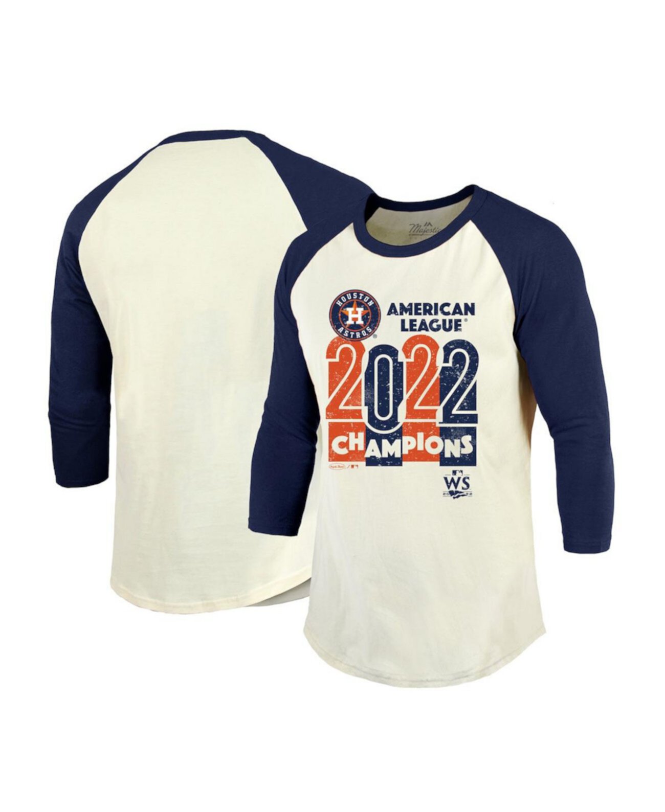 Мужская футболка Threads кремового цвета, темно-синяя, с рукавами реглан Tri-Blend Houston Astros, ежегодник Чемпионов Американской лиги 2022 Majestic