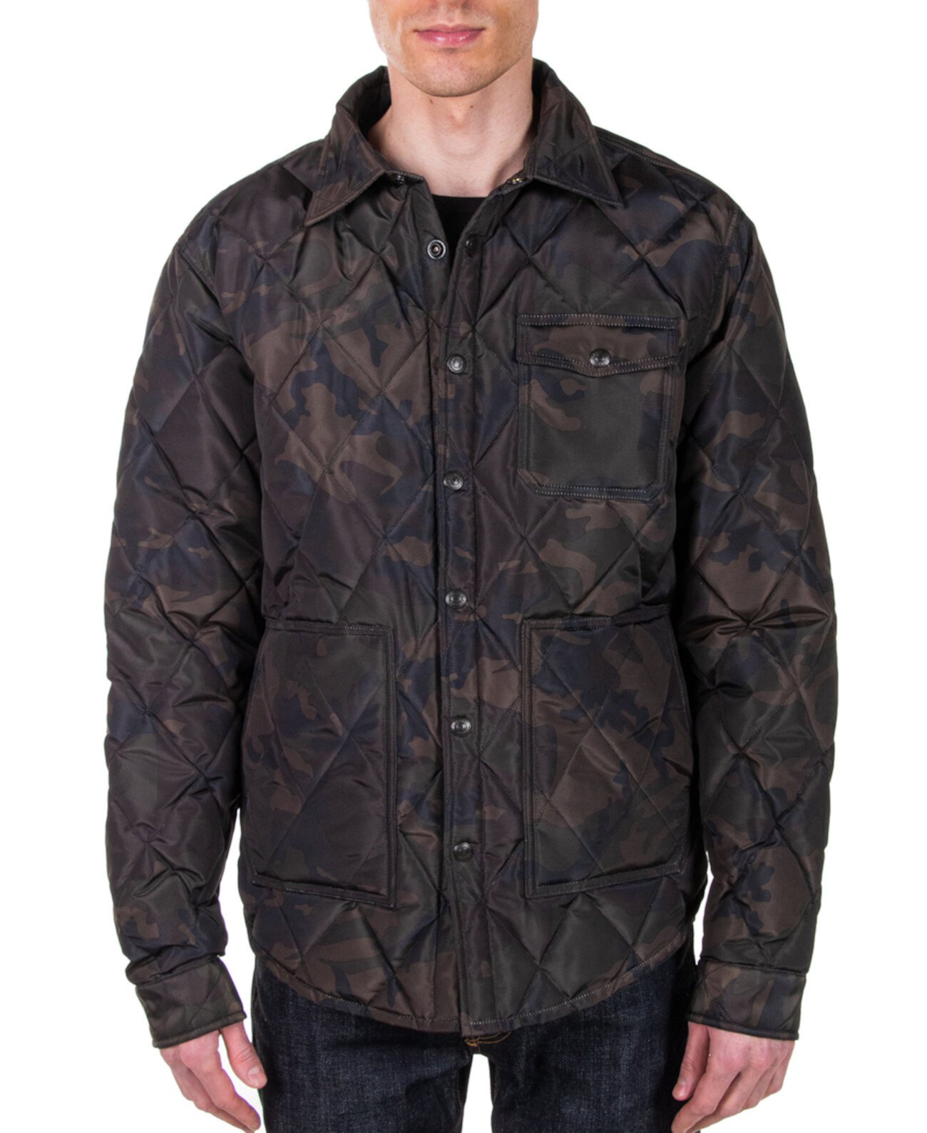 Мужская камуфляжная куртка-рубашка с ромбовидной стеганой отделкой Schott NYC