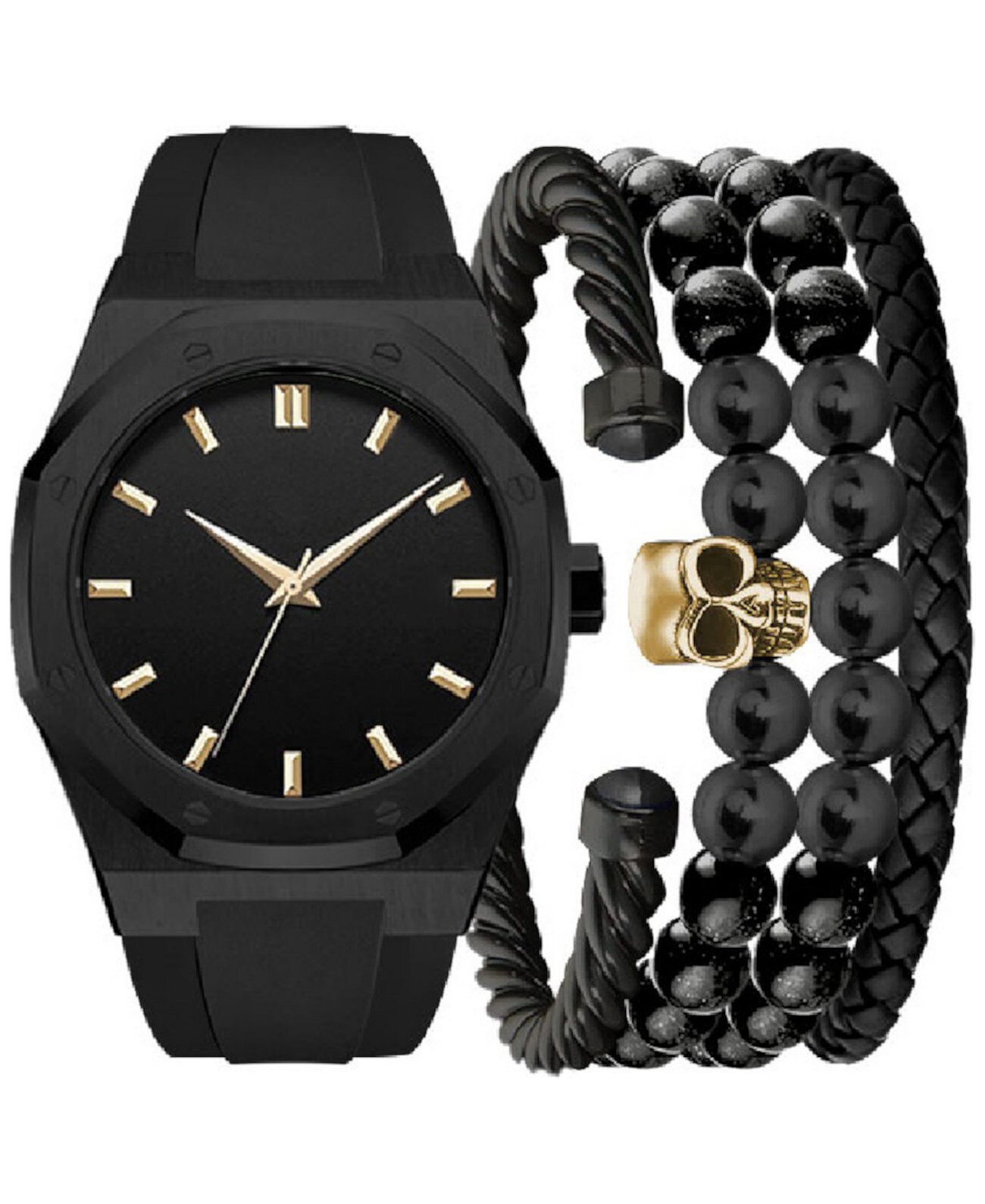Подарочный набор мужских часов с черным силиконовым ремешком 47 мм American Exchange