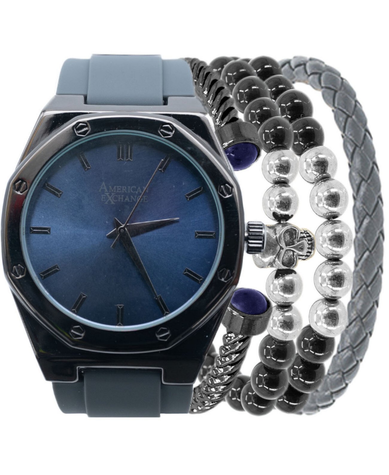Подарочный набор мужских часов с серым силиконовым ремешком 42 мм American Exchange