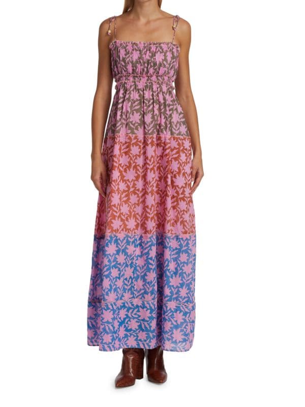 Платье макси из хлопка с цветными блоками и цветочным принтом Hannah Artwear