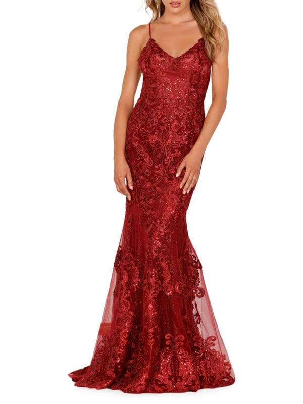 Кружевное платье-русалка для выпускного вечера с пайетками Terani Couture