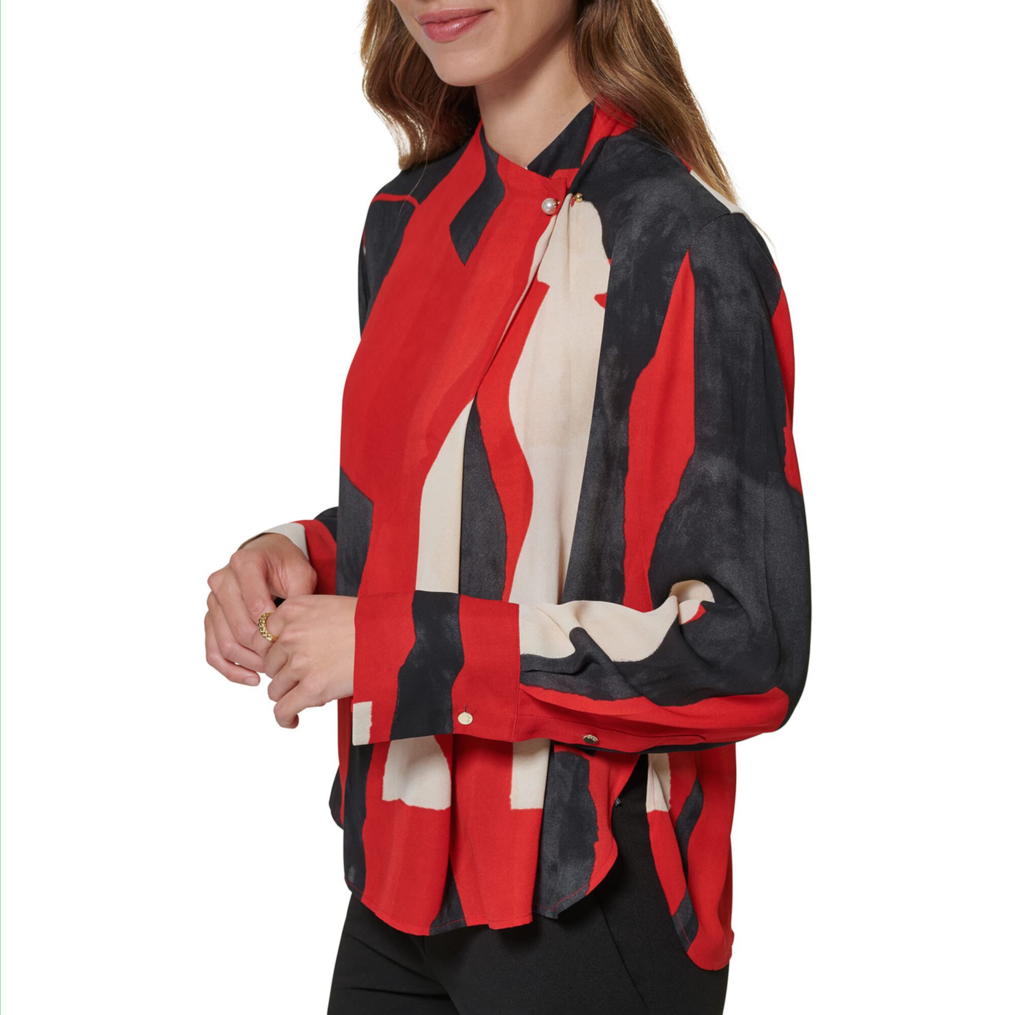 Блузка с длинными рукавами и жемчужной отделкой DKNY