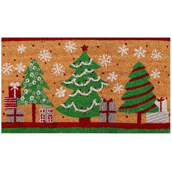 Christmas Tree Welcome Mat for Front Door, Natural Coir (30 x 17 in) Juvale