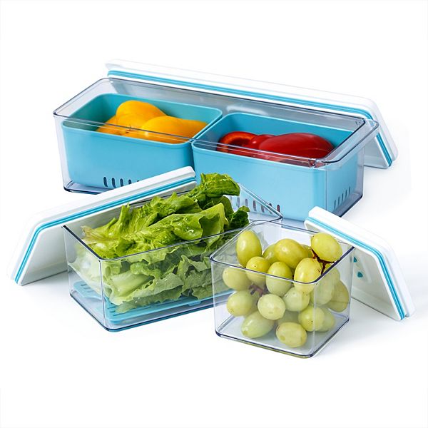 Lille Home Stackable Produce Saver, корзины-органайзеры/контейнеры для хранения со съемным сливным лотком, набор из 3 шт. Lille Home