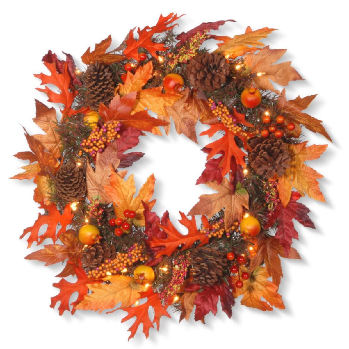 Maple Berries and Cones Artificial Christmas Wreath - 24-Inch  Clear Lights CC Christmas Decor