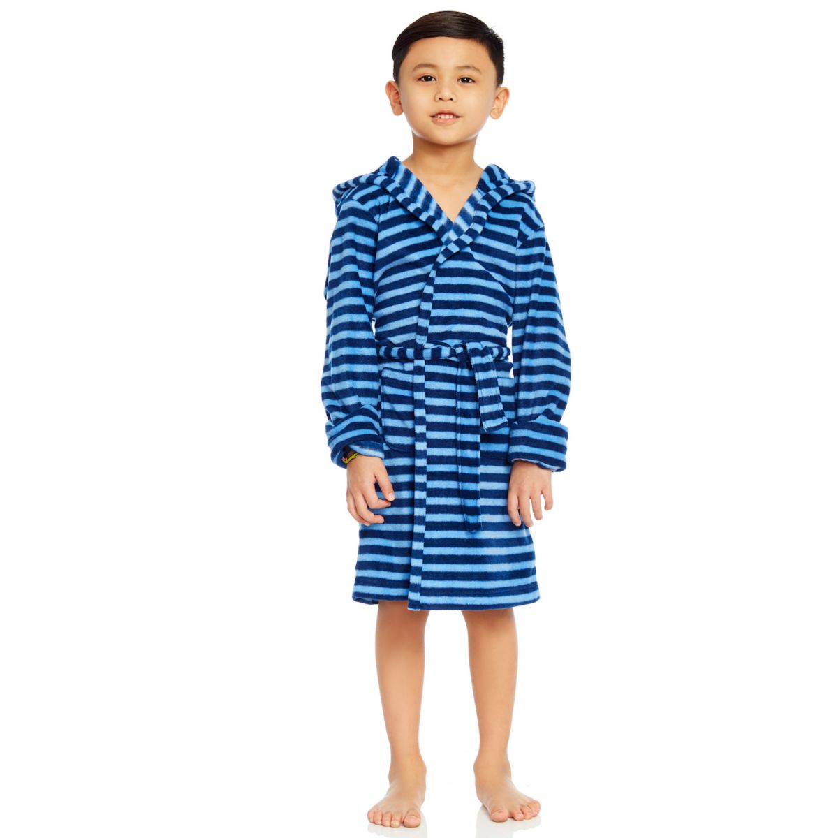 Детский флисовый халат с капюшоном Leveret в полоску синего и темно-синего цвета, 16 лет Leveret