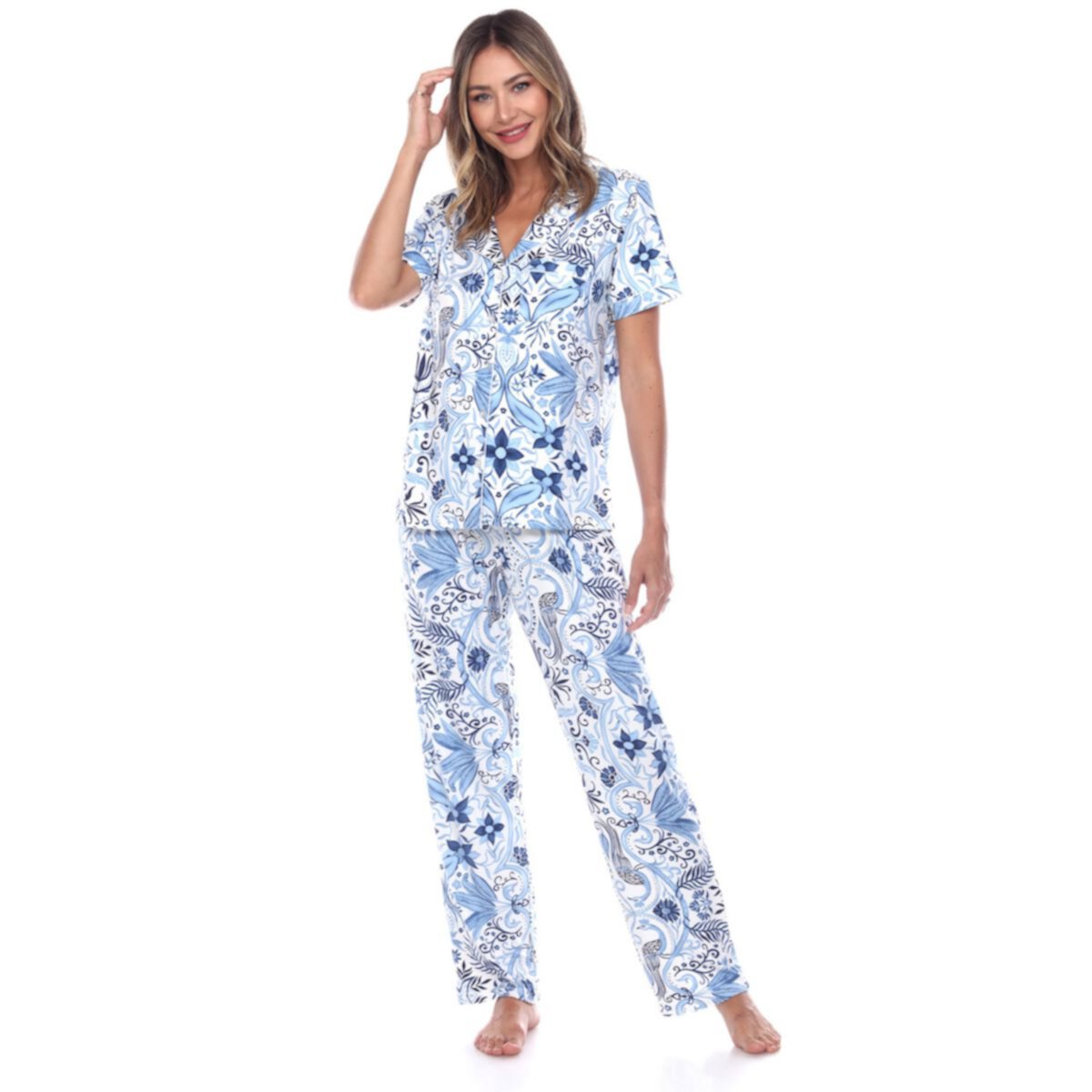 Женский тропический пижамный комплект с короткими рукавами и брюками WM Fashion