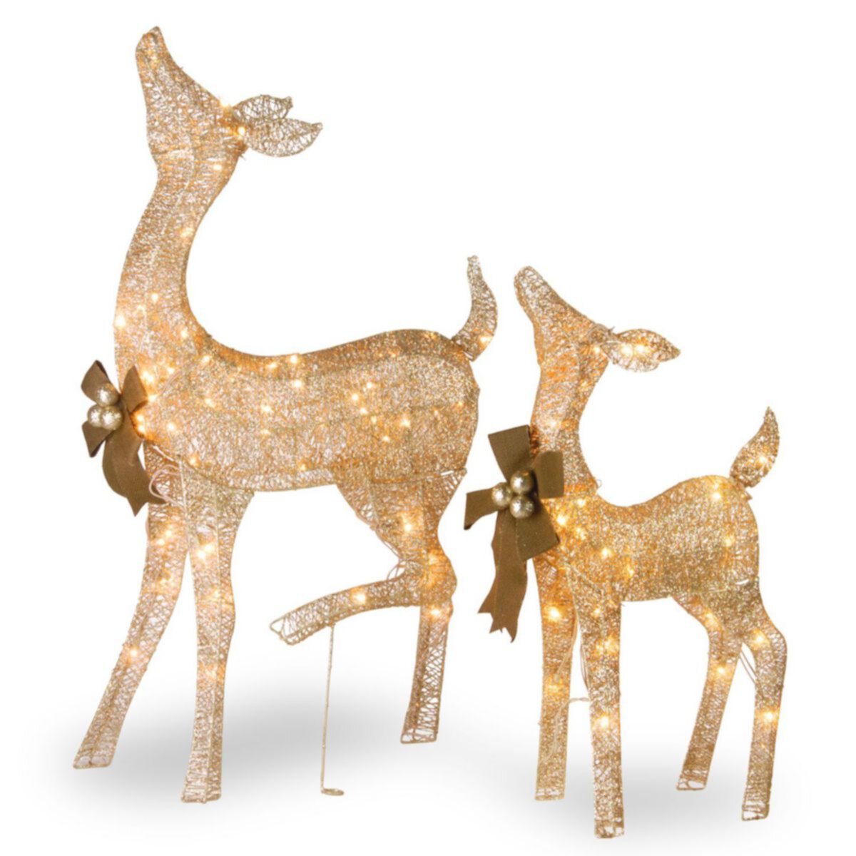 Set of 2 LED Lighted Champagne Gold Fawn with Doe Outdoor Christmas Decoration 38&#34; National Tree Company