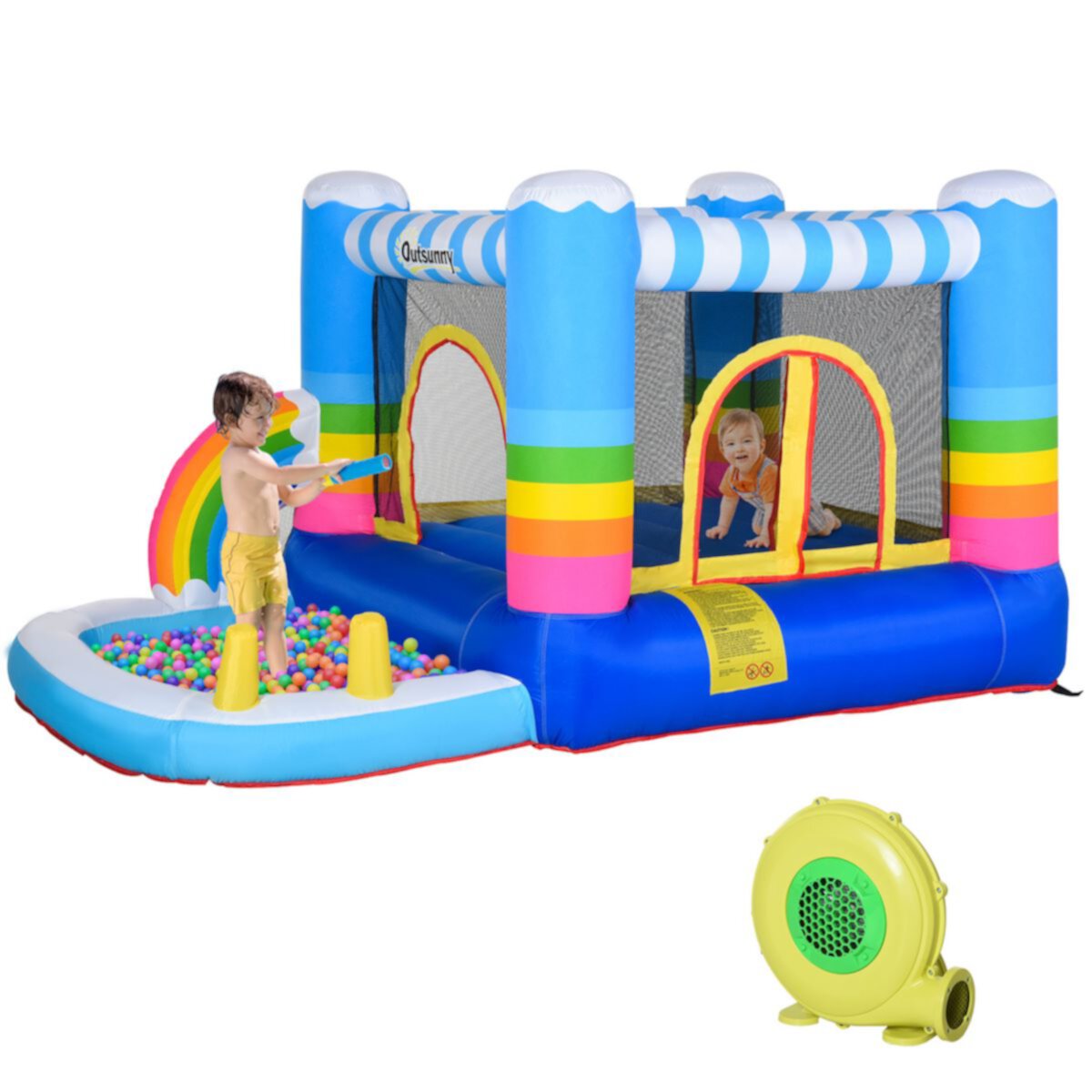 Outsunny Kids Inflatable Bounce House 2 in 1 Jumping Castle with Trampoline and Pool with Carry Bag and Inflator Included Outsunny