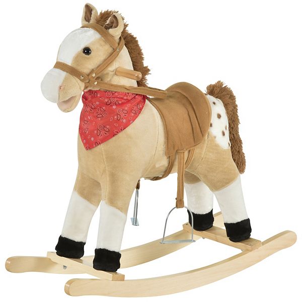 Qaba Kids Plush Ride On Rocking Horse Toy Cowboy Rocker with Fun Realistic Sounds for Child 3 6 Years Old Brown Qaba