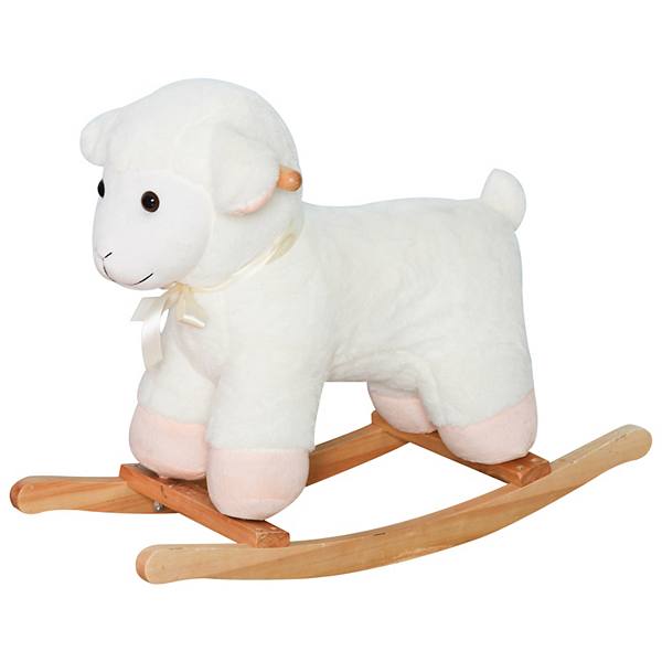 Qaba Lamb Rocking Horse Sheep Nursery Stuffed Animal Ride On Rocker for Kids Wooden Plush White Qaba