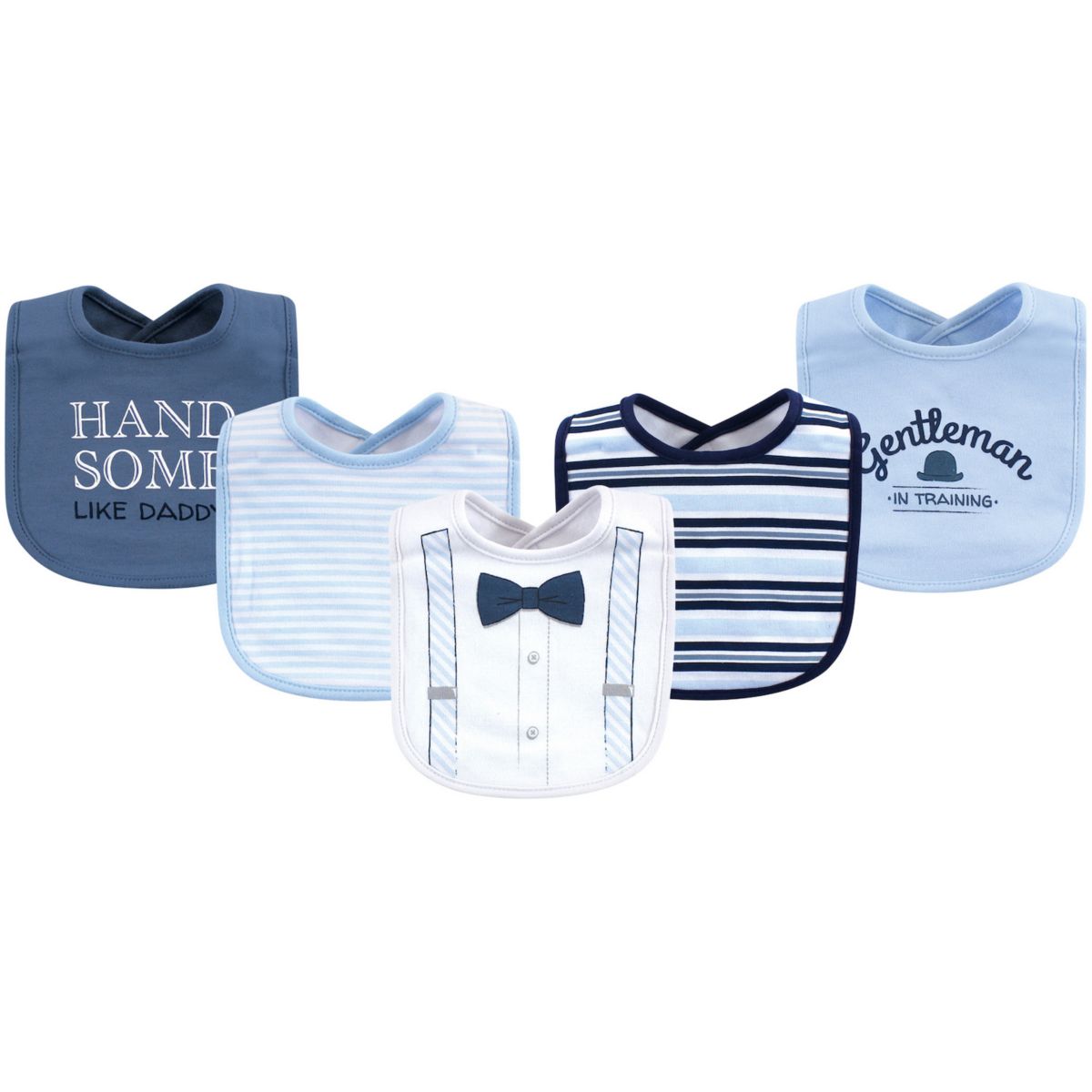 Слюнявчик Little Treasure Baby Boy Cotton Bibs 5pk, Светло-синие подтяжки, Один размер Little Treasure