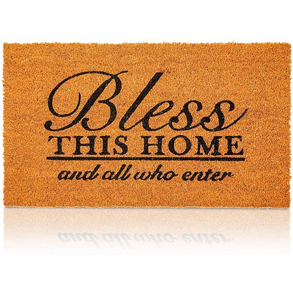 Coco Coir Bless This Home and All Who Enter Door Mat for Front Entrance (17 x 30 In) Juvale