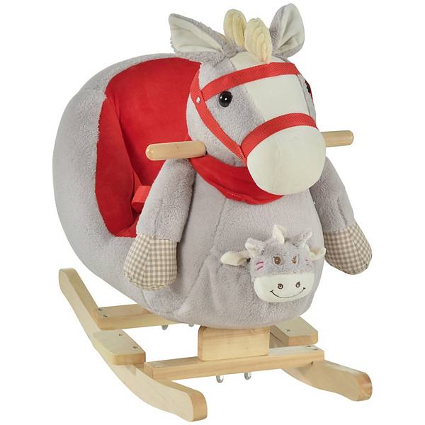 Qaba Kids Ride On Rocking Horse Toy Rocker with Fun Song Music and Soft Plush Fabric for Children 18 36 Months Brown Qaba