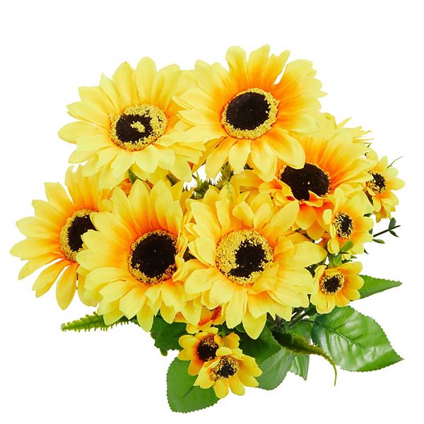 2 Bunches Artificial Sunflowers with Stems for Faux Floral Arrangements, Table Centerpieces, Wedding Decor (13.5 In) Juvale