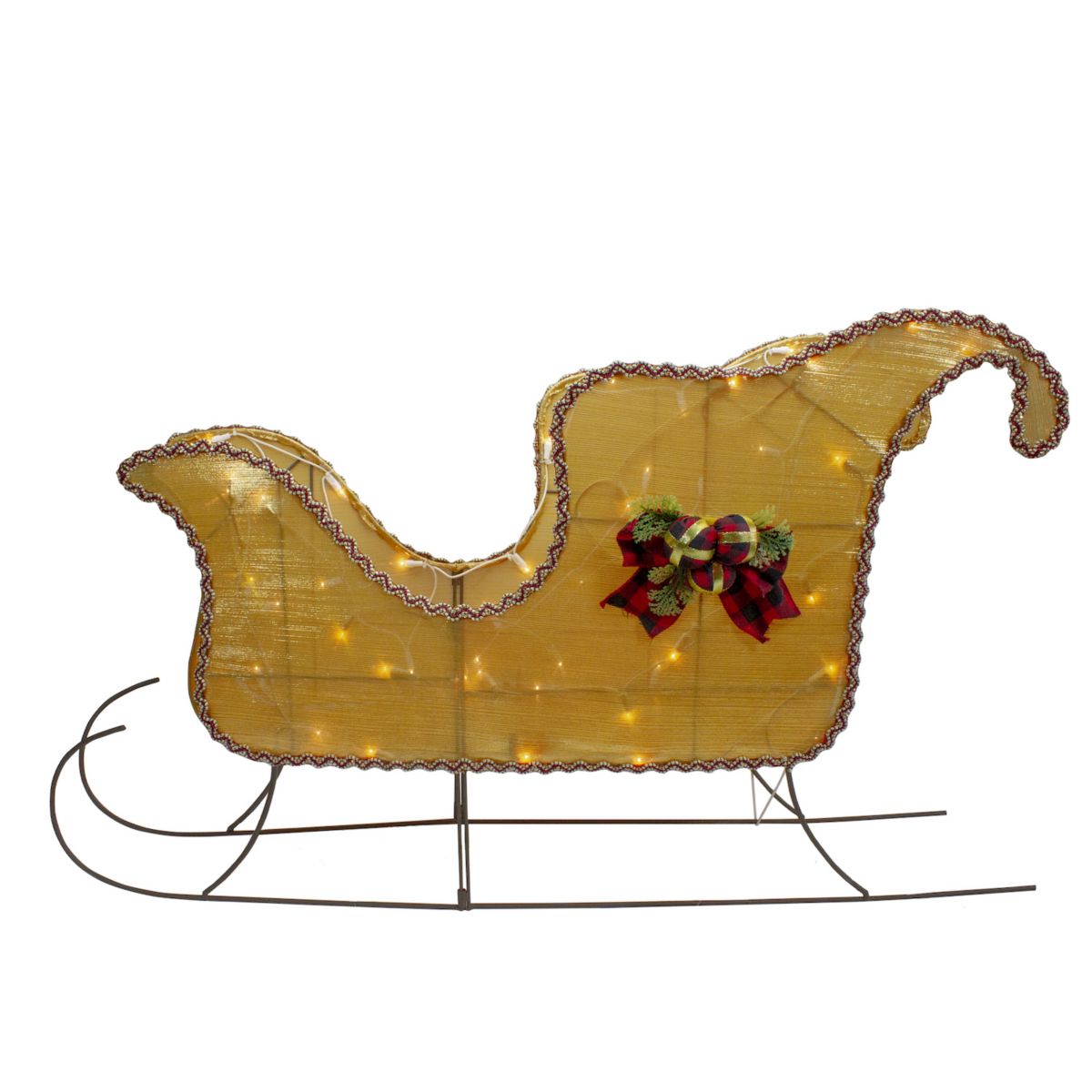 Lighted Gold Shiny Christmas Sleigh Outdoor Yard Decoration  36-inch Christmas Central