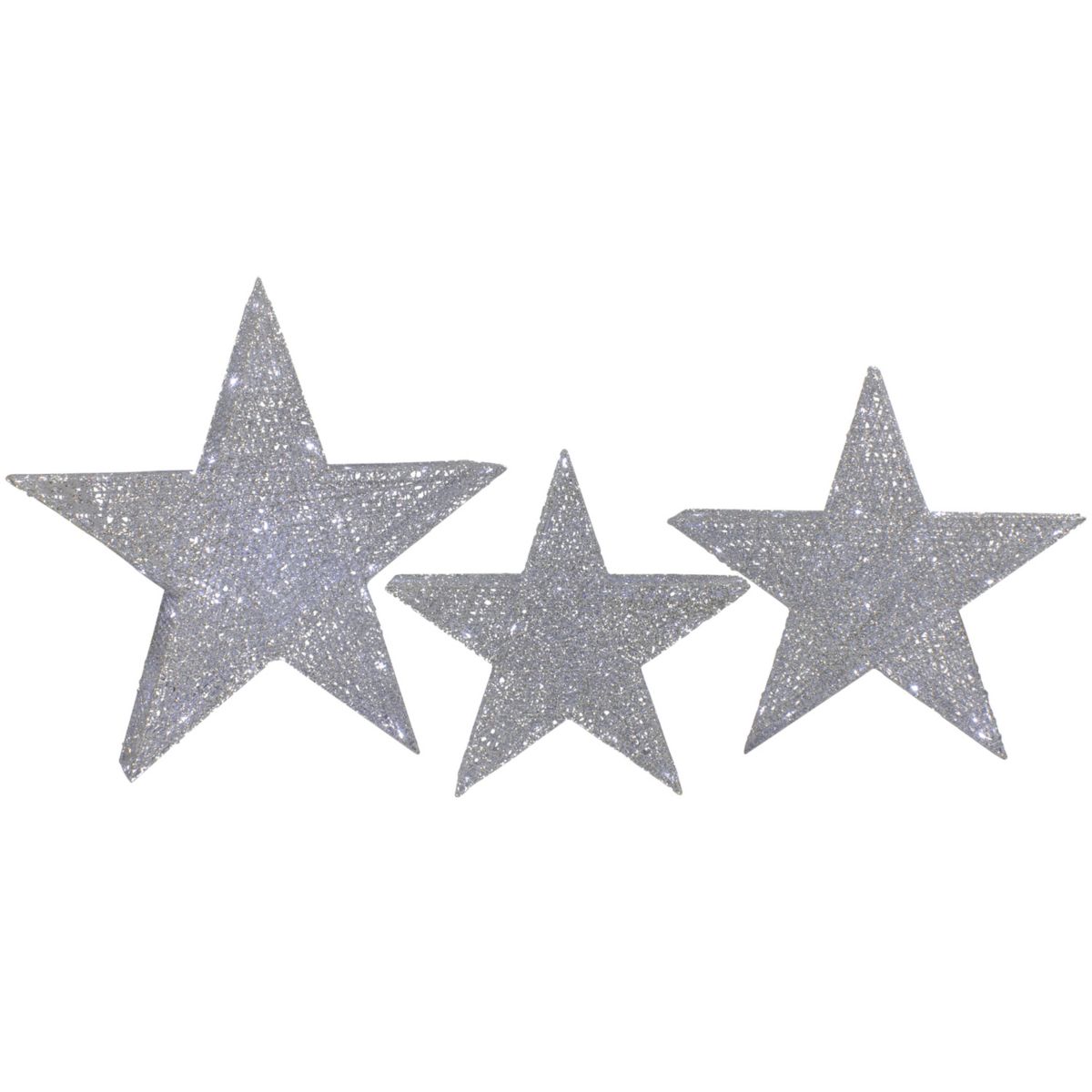 Set of 3 LED Lighted Silver Stars Outdoor Christmas Decorations 24&#34; Christmas Central