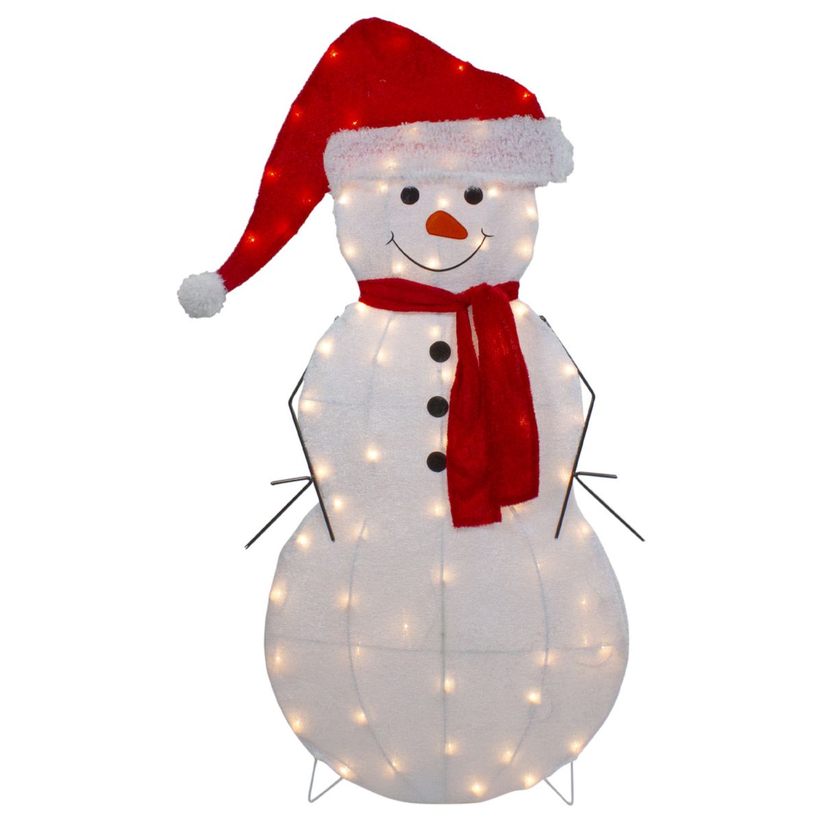 42&#34; Lighted 2D Chenille Snowman in Santa Hat Outdoor Christmas Decoration Christmas Central