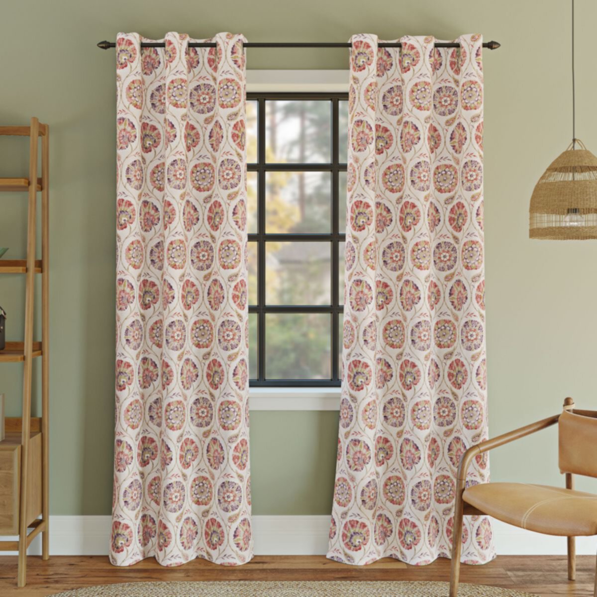 Sun Zero Indra Floral Medallion Blackout Grommet Window Curtain Panel Sun Zero