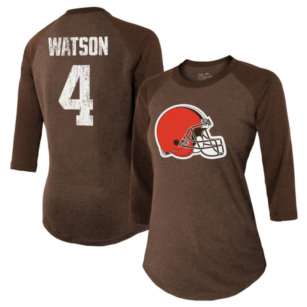 Женская футболка Majestic Threads Deshaun Watson Brown Cleveland Browns с именем и номером реглан с рукавами 3/4 Majestic Threads