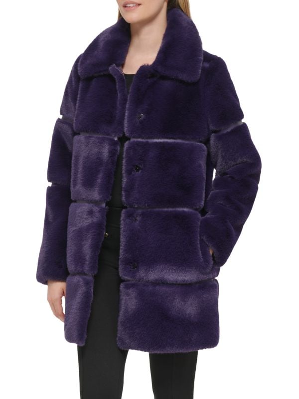 Пальто из искусственного меха с отделкой из искусственной кожи Karl Lagerfeld Paris