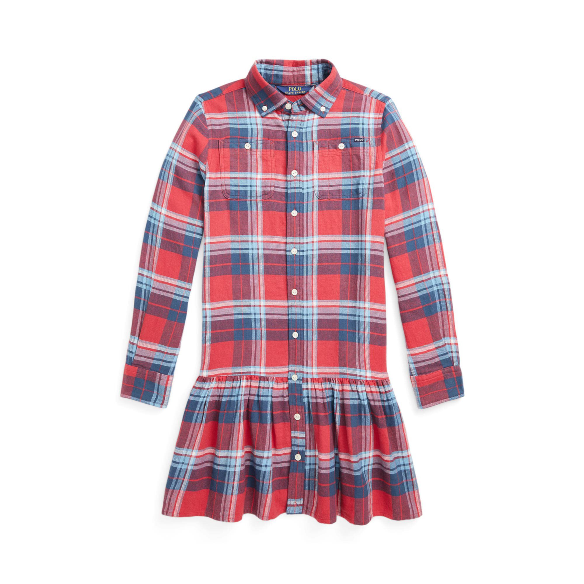 Платье-рубашка из хлопкового твила в клетку (для больших детей) Polo Ralph Lauren
