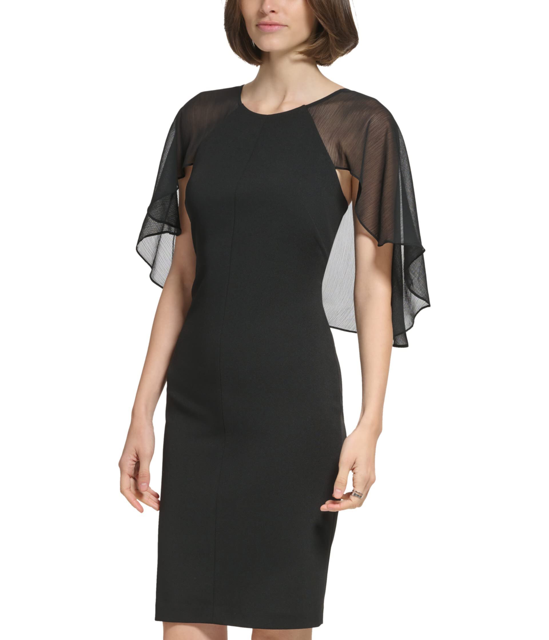 Платье из крепа с аквалангом и шифоновой шапочкой Calvin Klein
