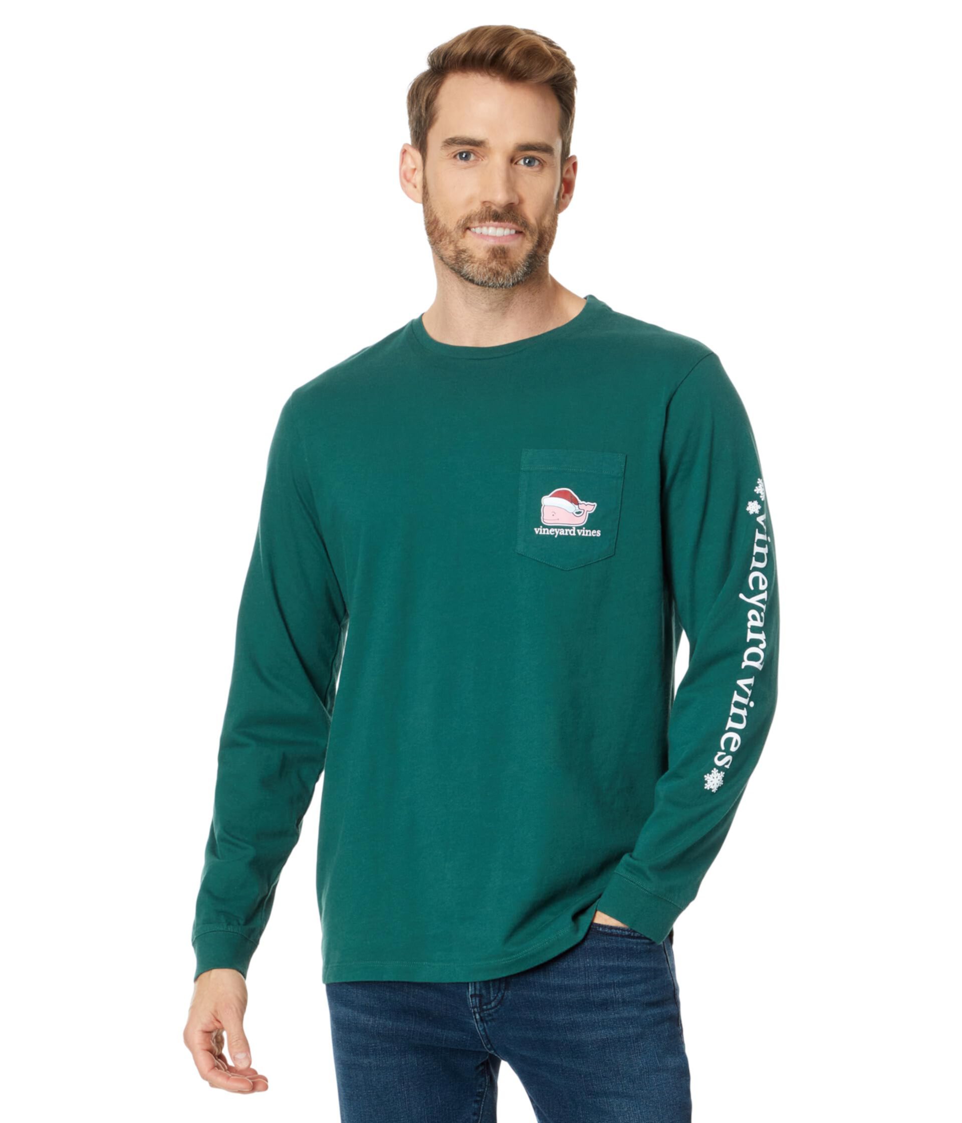 Мужская Футболка Vineyard Vines Santa Whale Long Sleeve Pocket Tee Vineyard Vines