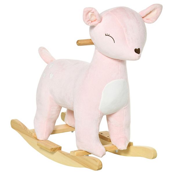 Qaba Kids Plush Ride On Rocking Horse Deer shaped Plush Toy Rocker with Realistic Sounds for Child 36 72 Months Pink Qaba