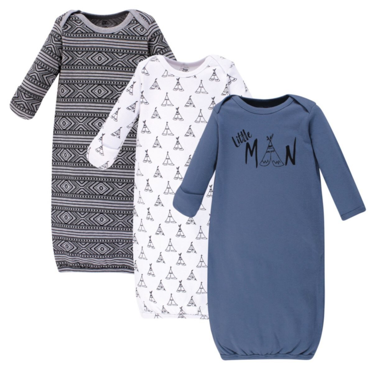 Пижамы Yoga Sprout Для мальчиков Baby Boy Cotton Long-Sleeve Gowns 3pk, Little Man Yoga Sprout