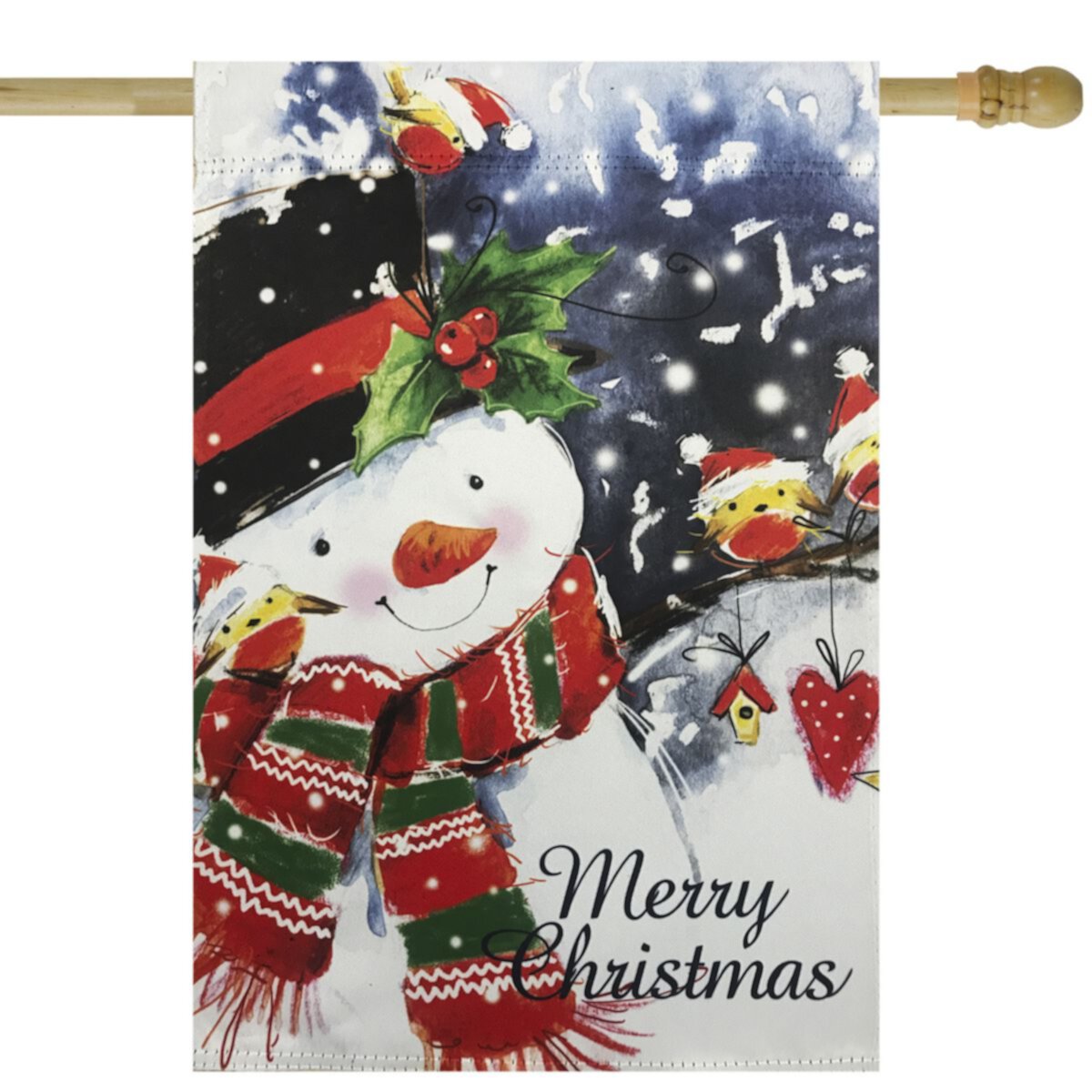 Snowman and Yellow Birds Merry Christmas Outdoor Garden Flag 28&#34; x 40&#34; Christmas Central