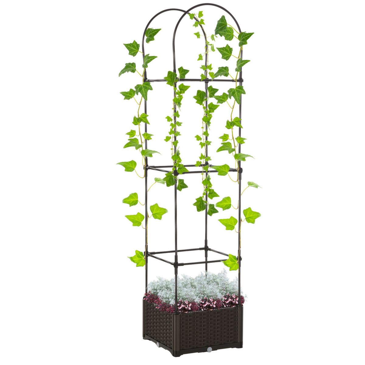 Outsunny 6' Garden Bed with Trellis Planter Box with Self Watering Disk Drainage Holes and Steel Frame for Climbing Plants Outsunny