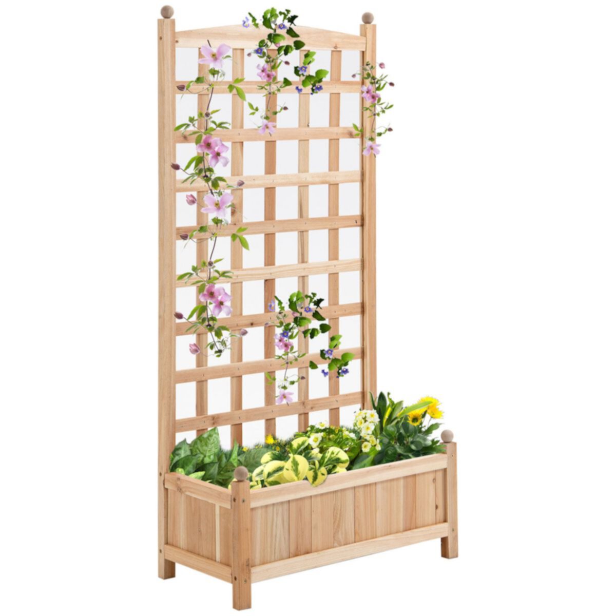 Outsunny 12&#34; x 12&#34; x 49&#34; Raised Garden Bed with Trellis Board Back and Strong Wooden Design and Materials Outsunny