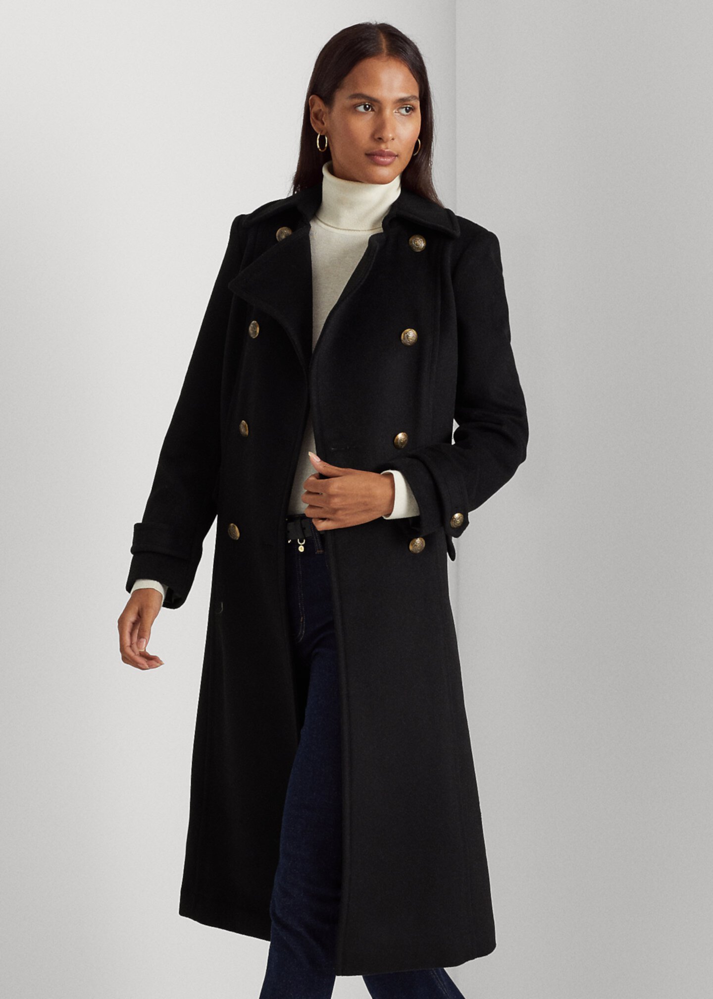 Двубортное длинное пальто из смесовой шерсти LAUREN Ralph Lauren