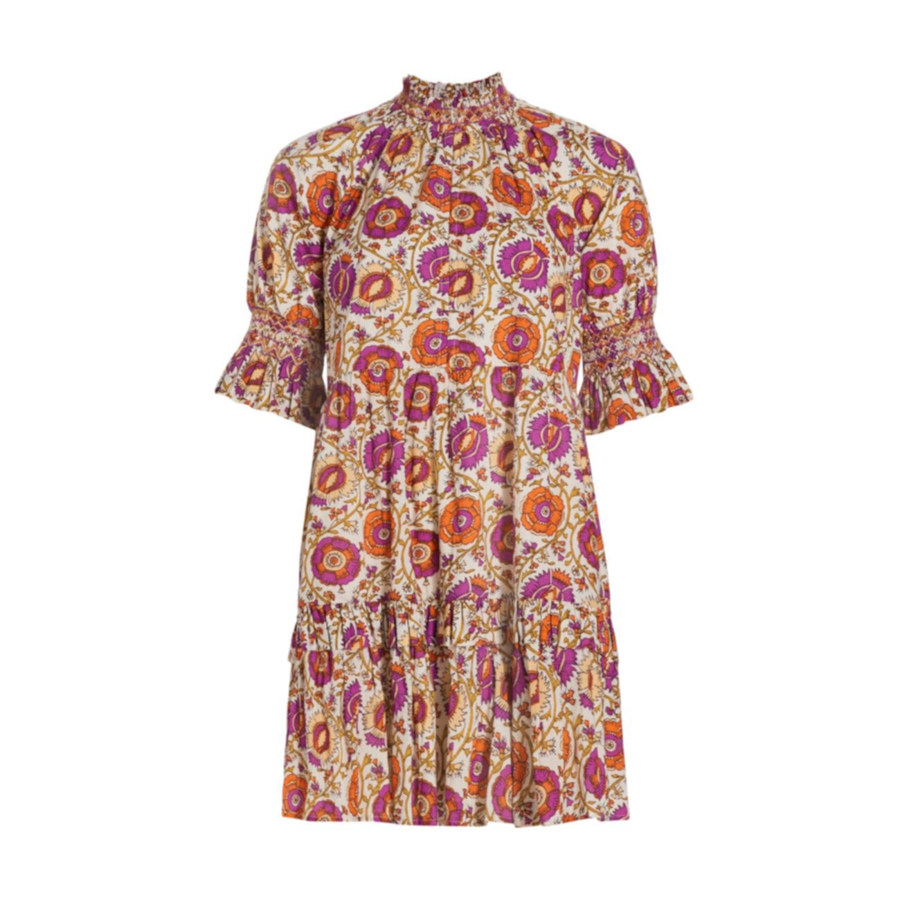 Мини-платье Halima из присборенного хлопка с цветочной вышивкой Figue